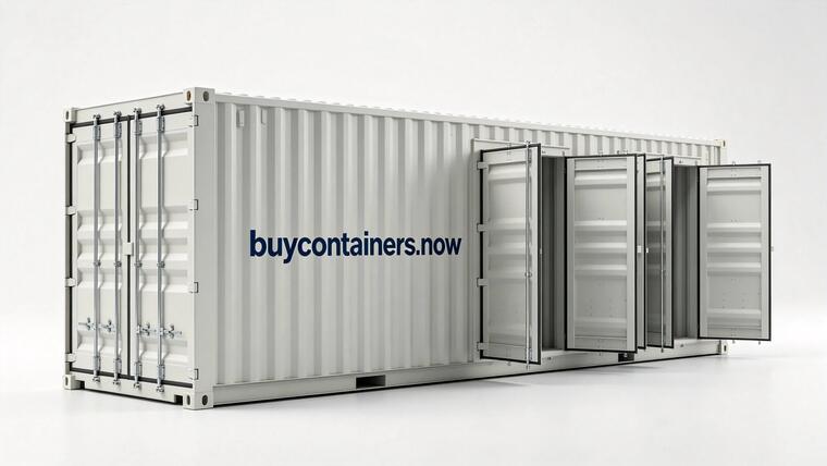 Neuer 40HC Open-Side-Container, hellgrau, vier Seitentüren