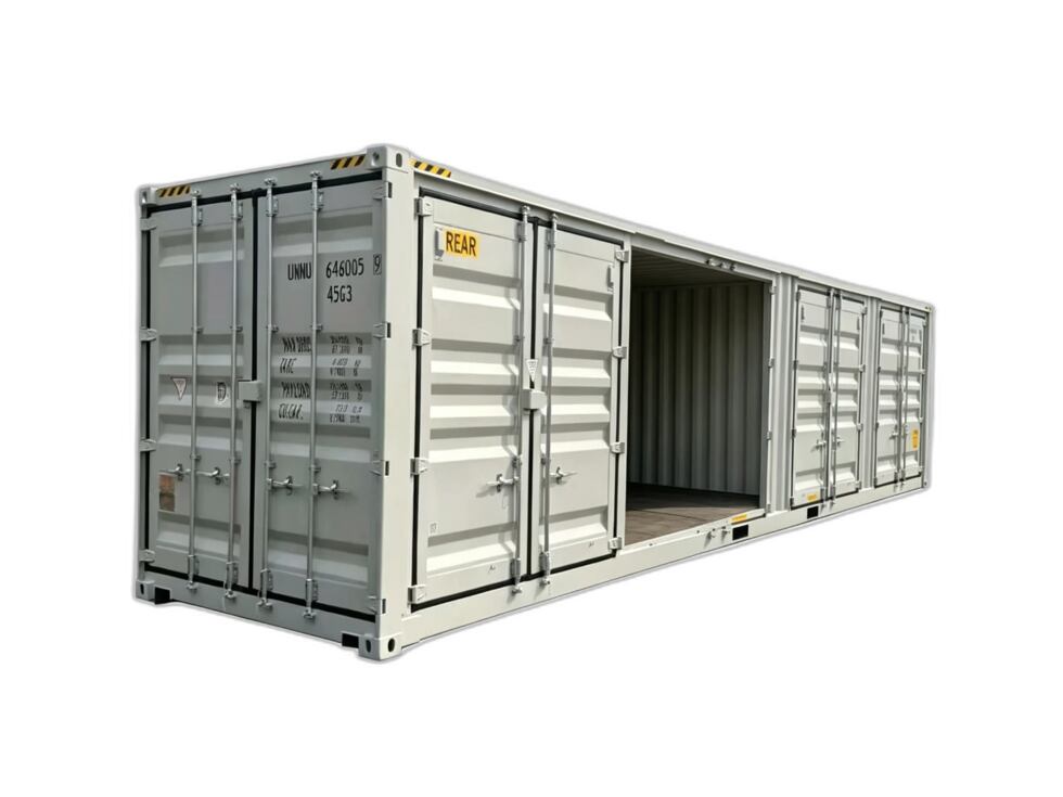 Neuer 40HC Open-Side-Container, beige, Seitentüren geöffnet